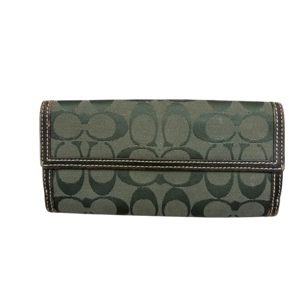 Coach vintage y2k signature dark green long turnlock wallet - Picture 3 of 13